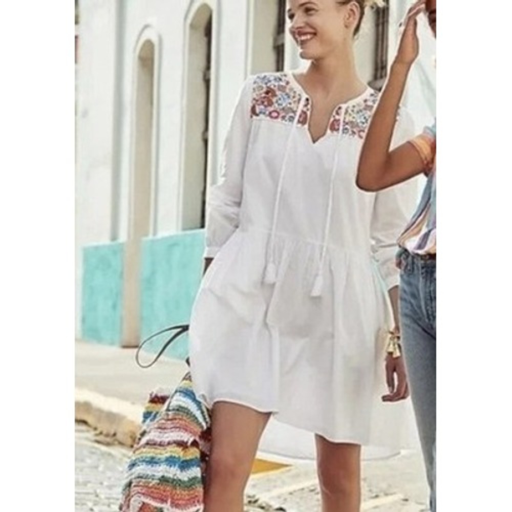 J.Crew Cotton poplin tunic dress farmer's market embroidery Size Small Beachy